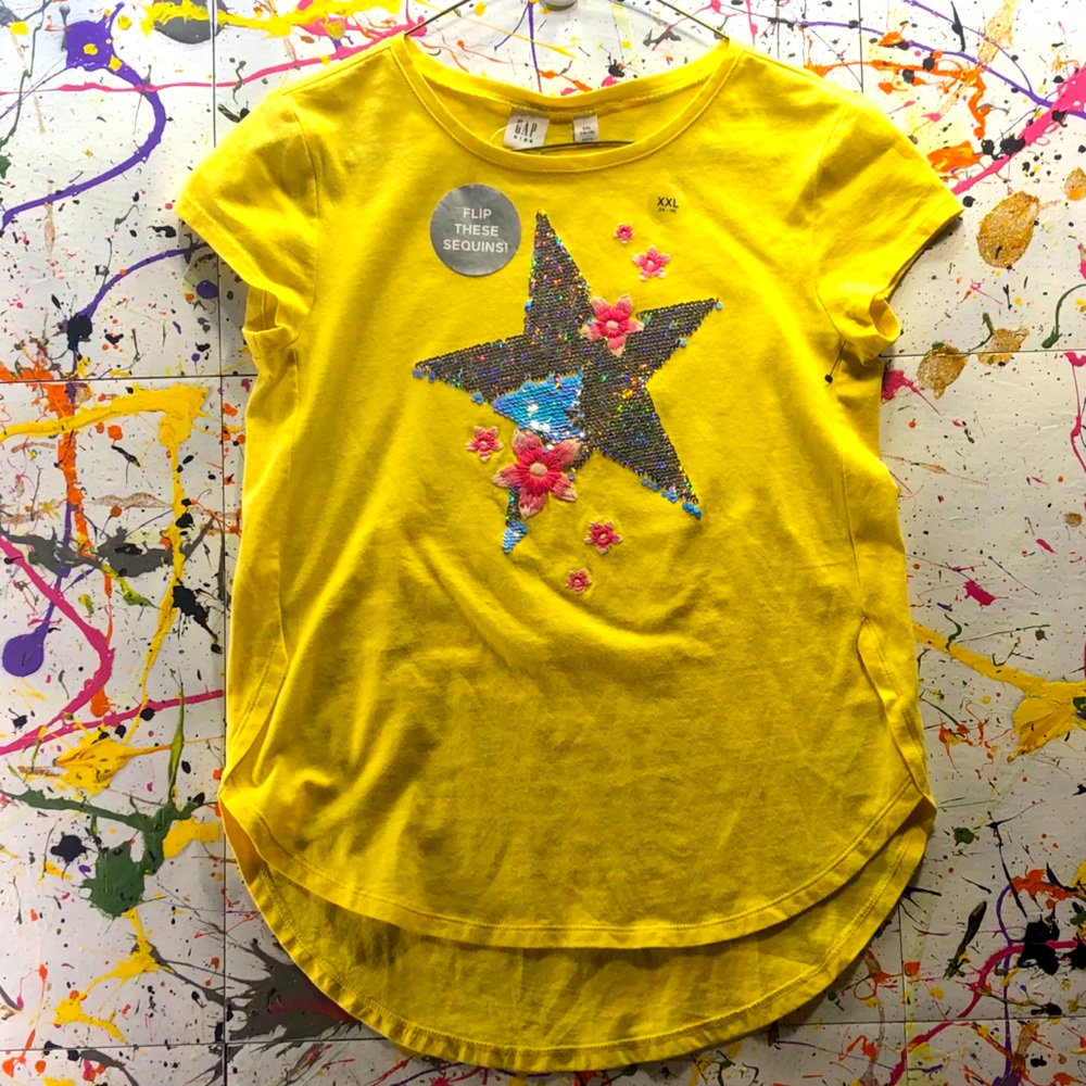 Yellow sparkled, Sequin flip shirt. Gap